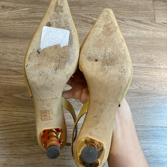 Rejina Pyo Joan Slingback Calfskin Yellow Leather Heels Size 37 - Picture 8 of 9